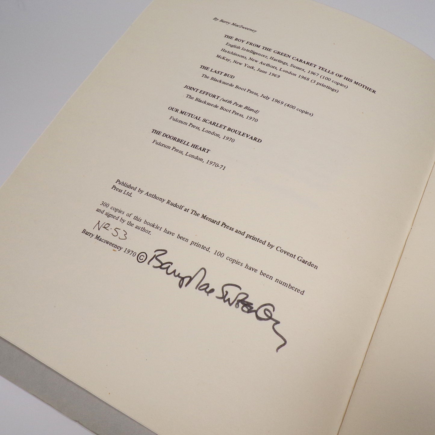 Barry MacSweeney - Elegy for January - Signed Limited First Edition