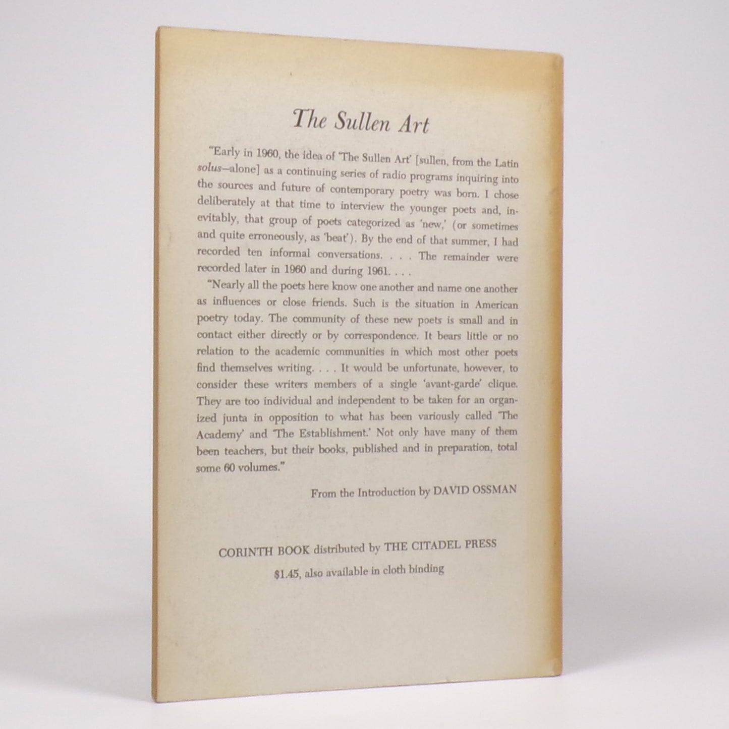 David Ossman - The Sullen Art - First Edition