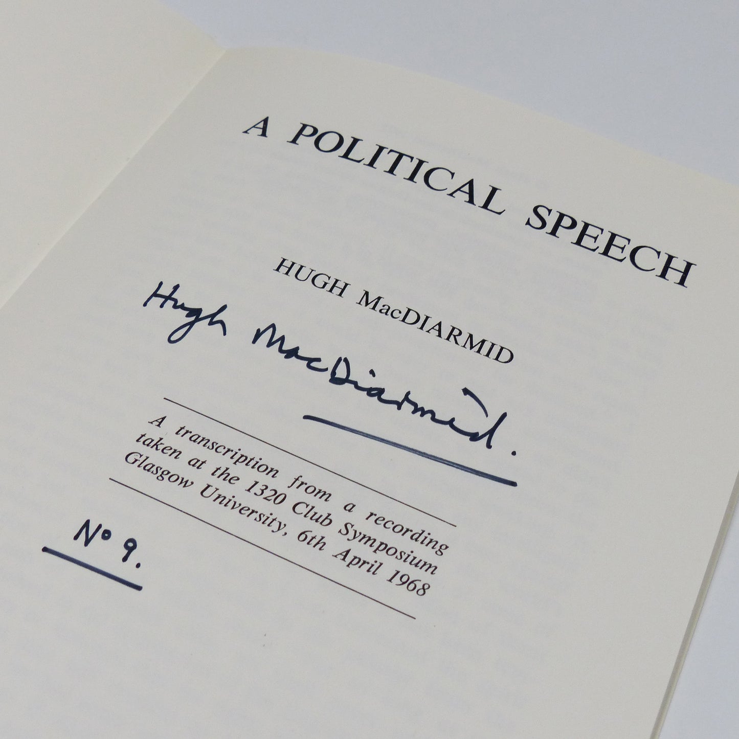 Hugh MacDiarmid - A Political Speech - Signed First Edition