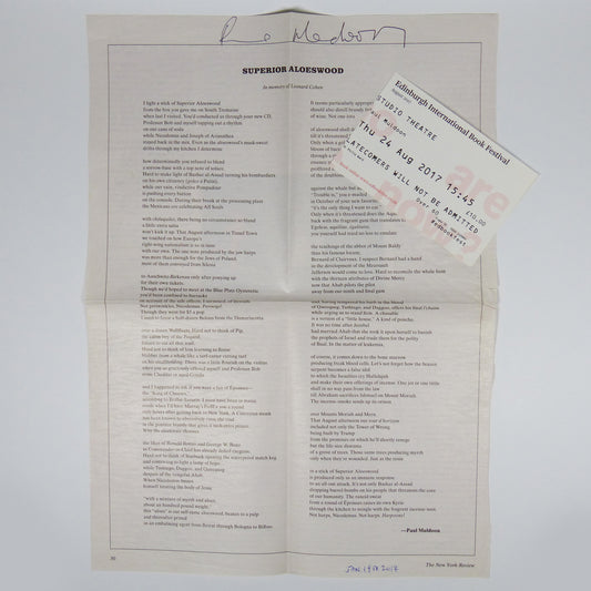 Paul Muldoon - Superior Aloeswood - Signed Newspaper Cutting
