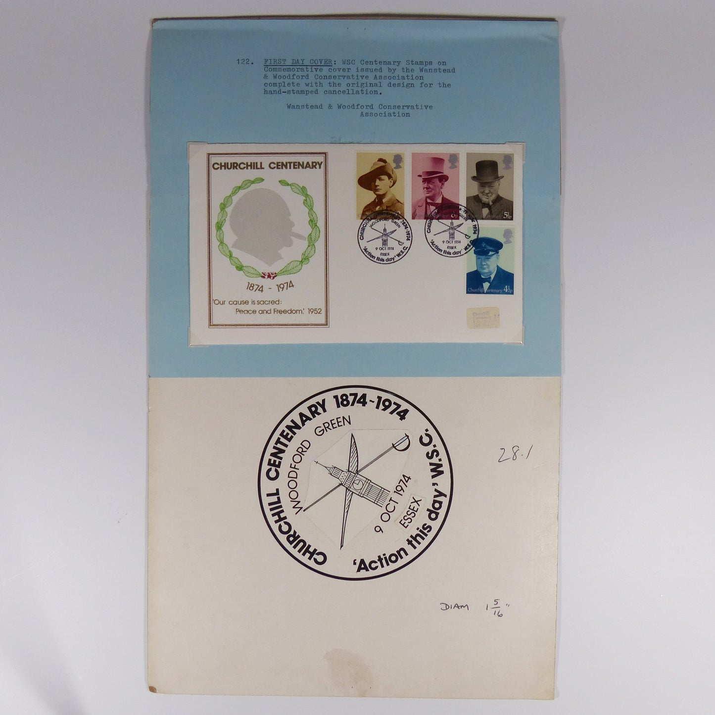 Churchill Centenary First Day Cover with Hand-stamped Cancellation Design