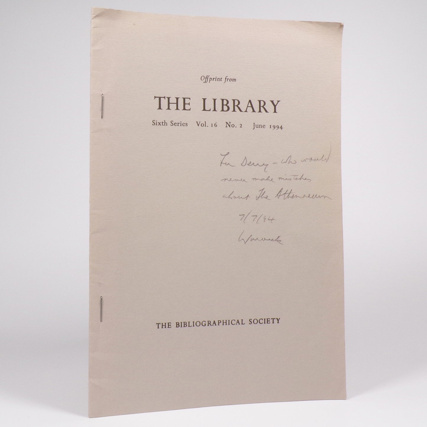 Warwick Gould - W.B. Yeats and the Resurrection of the Author - Inscribed Offprint