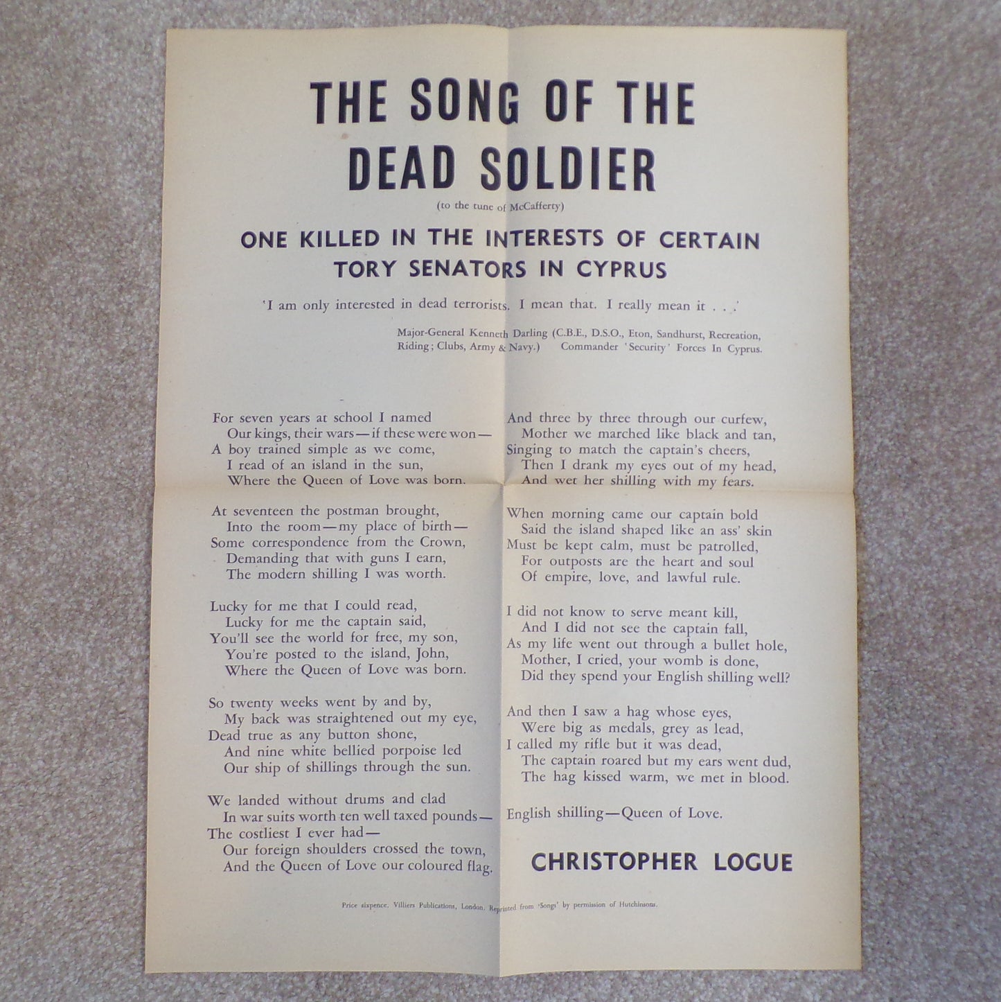 Christopher Logue - The Song of the Dead Soldier - First Separate Edition