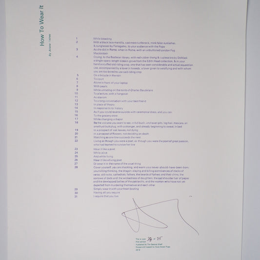 Ariana Reines - How To Wear It - Signed Limited Edition Broadside