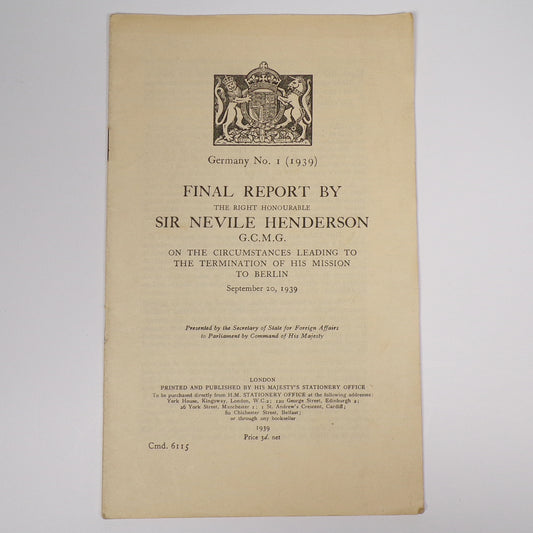 Sir Nevile Henderson - Final Report - First Edition