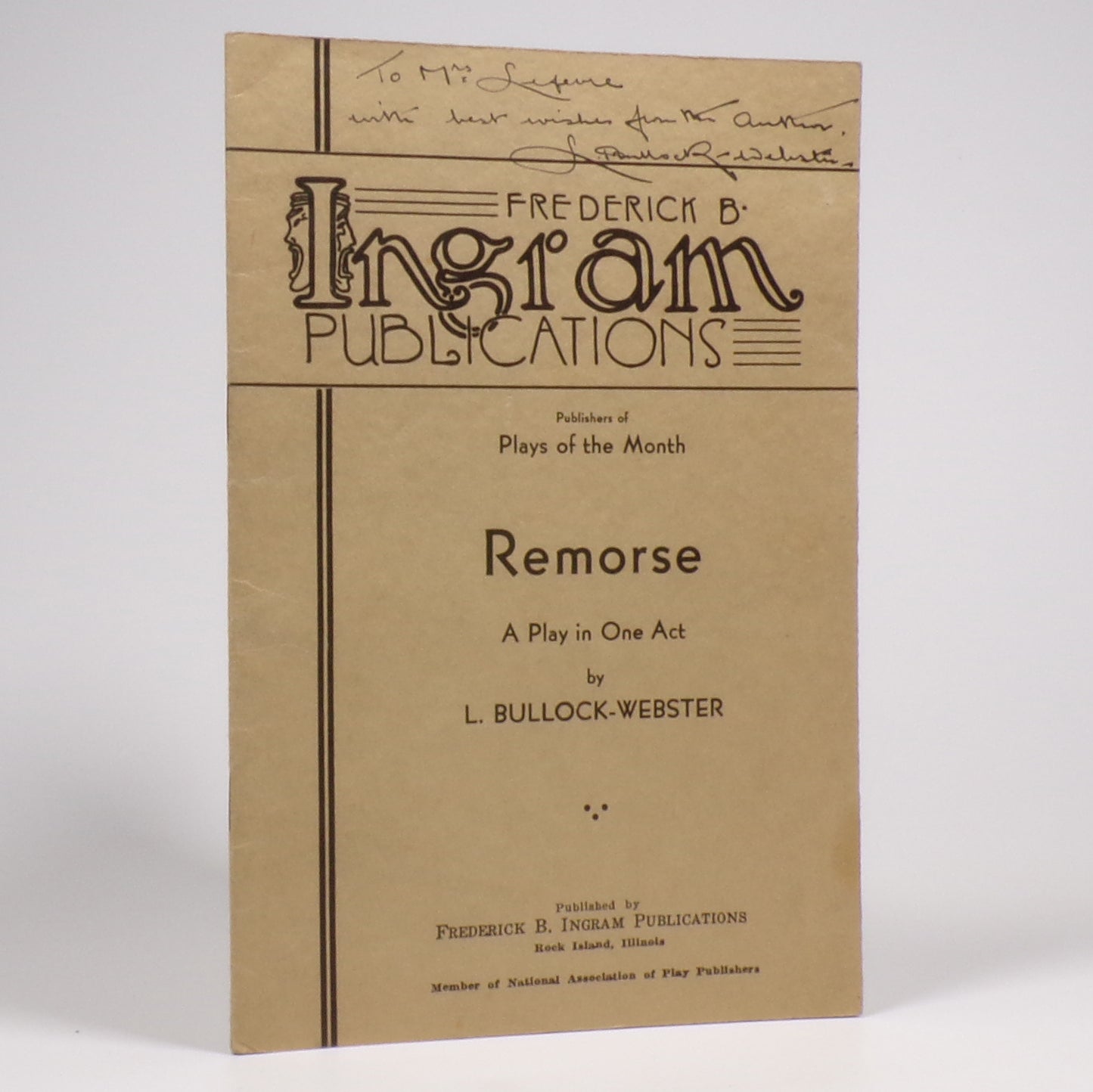 Llewellyn Bullock-Webster - Remorse - Inscribed First Edition