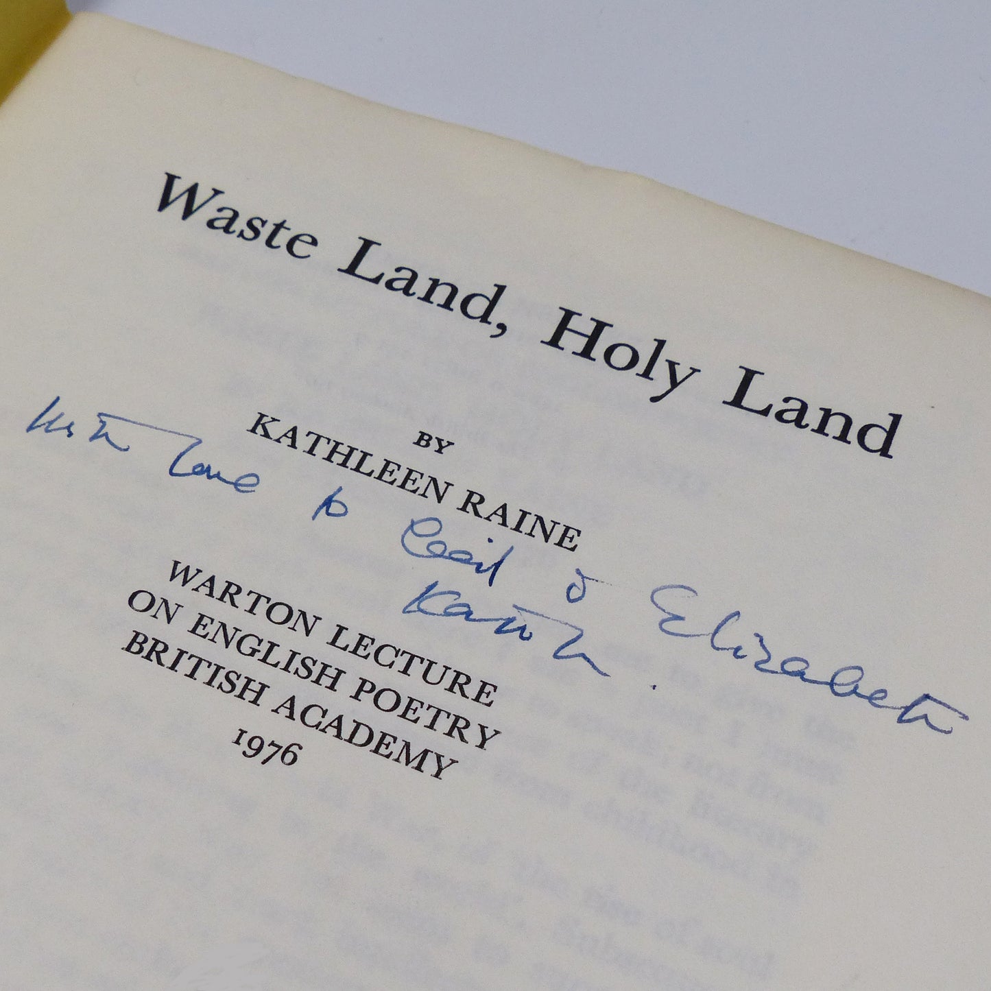 Kathleen Raine - Waste Land, Holy Land - Inscribed offprint