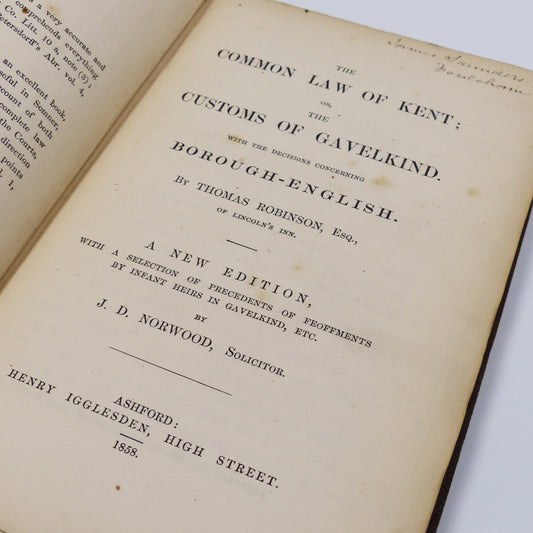 J. D. Norwood - The Common Law of Kent - First Edition Thus