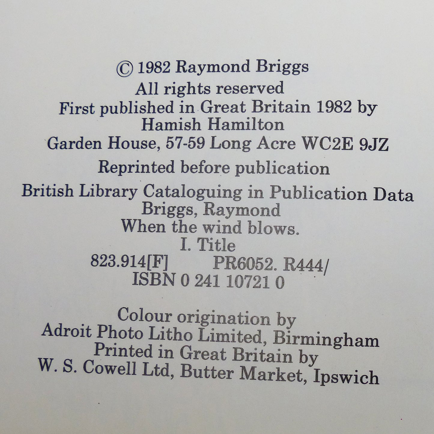 Raymond Briggs - When the Wind Blows - Inscribed First Edition