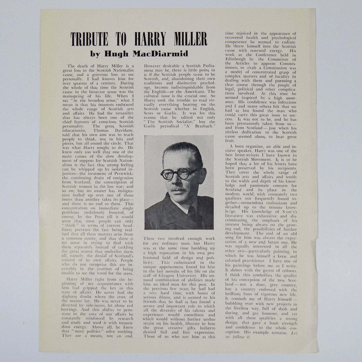 Hugh MacDiarmid - Tribute to Harry Miller - First Edition