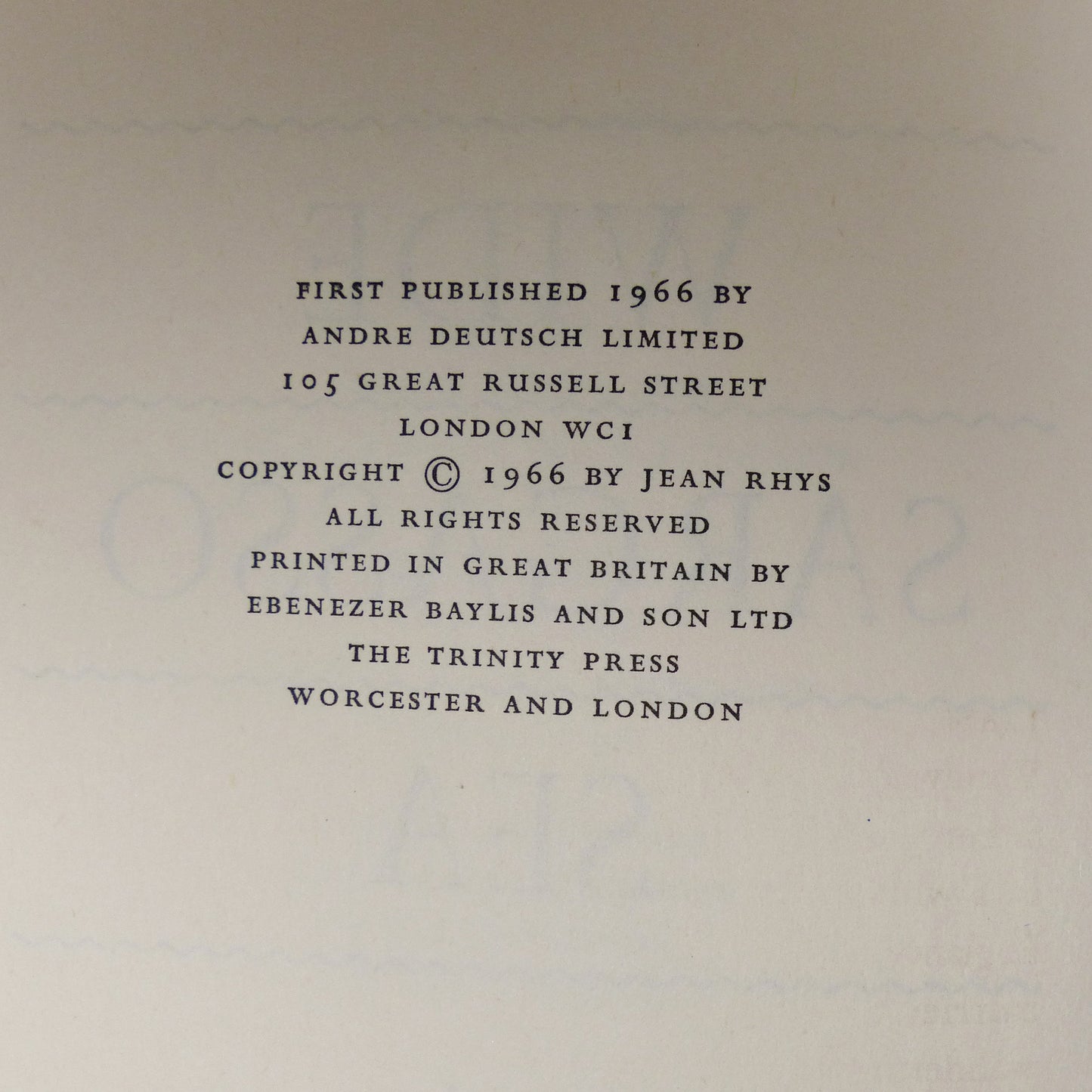 Jean Rhys - Wide Sargasso Sea - First Edition