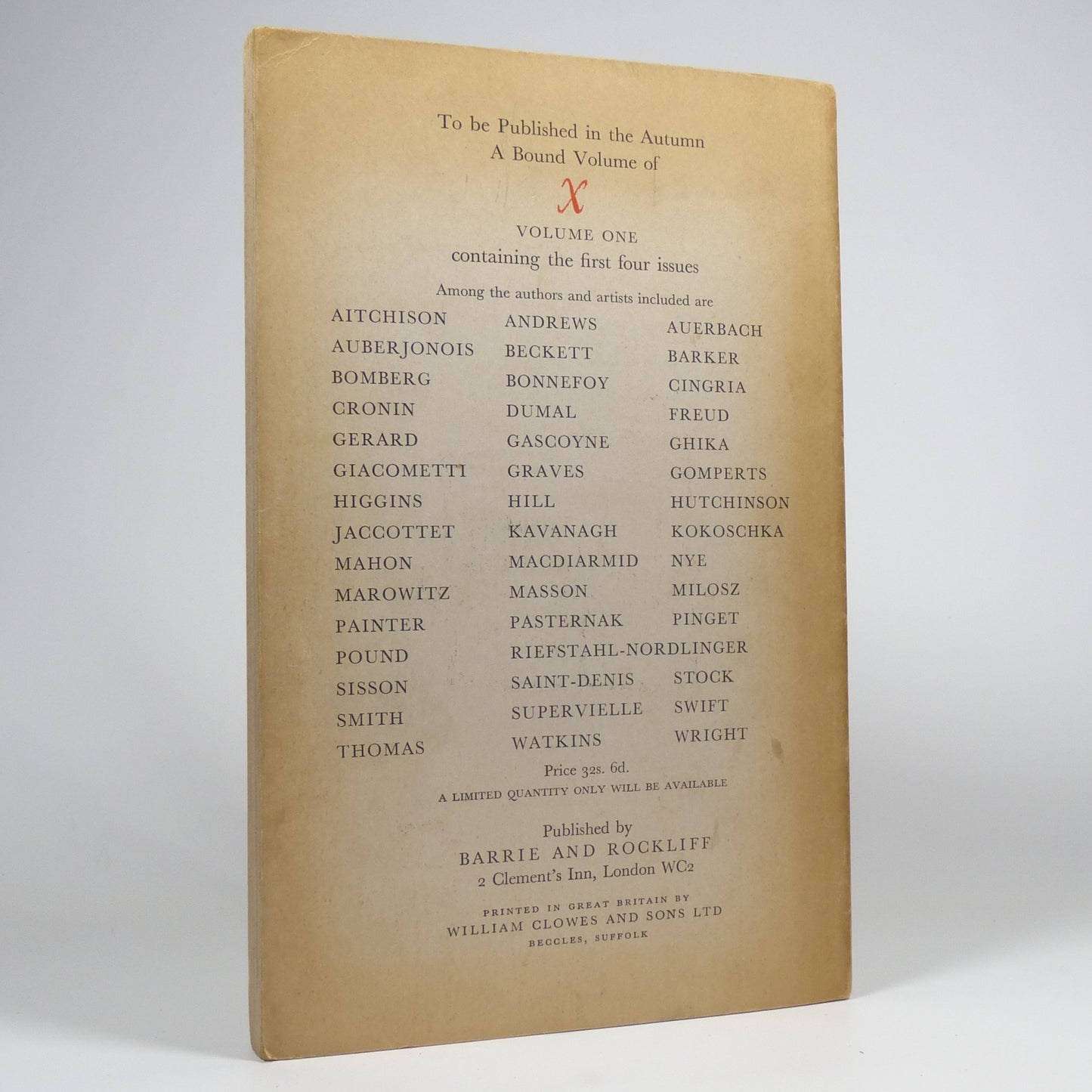 Various - X, A Quarterly Review - First Edition