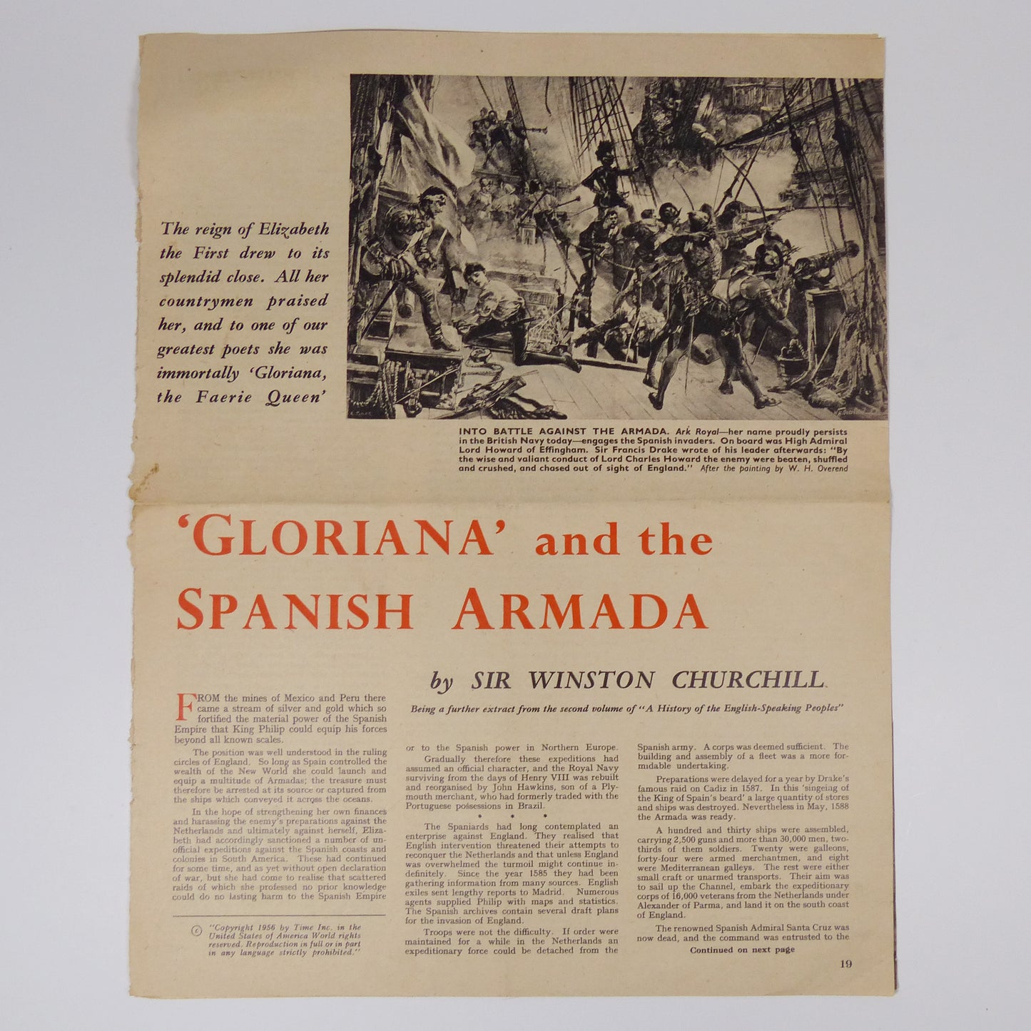 Winston Churchill - 'Gloriana' and the Spanish Armada - In Life Magazine