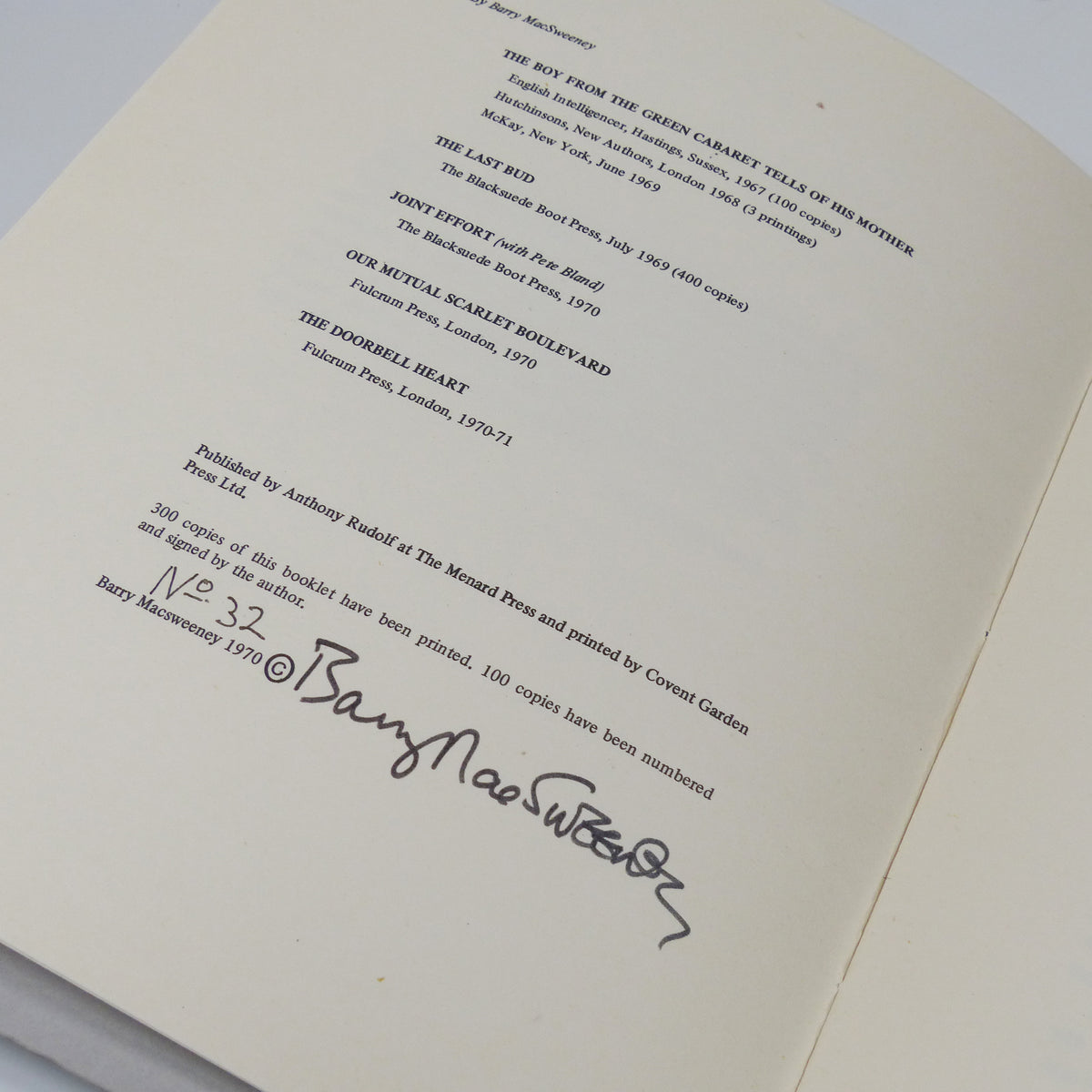 Barry MacSweeney - Elegy for January - Signed Limited First Edition