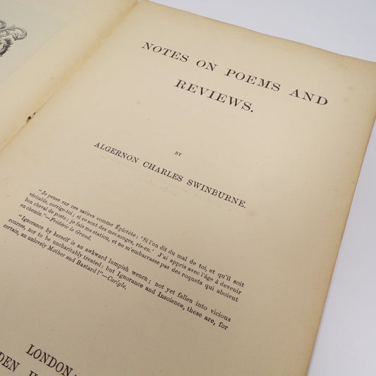 Algernon Charles Swinburne - Notes on Poems and Reviews - First Edition