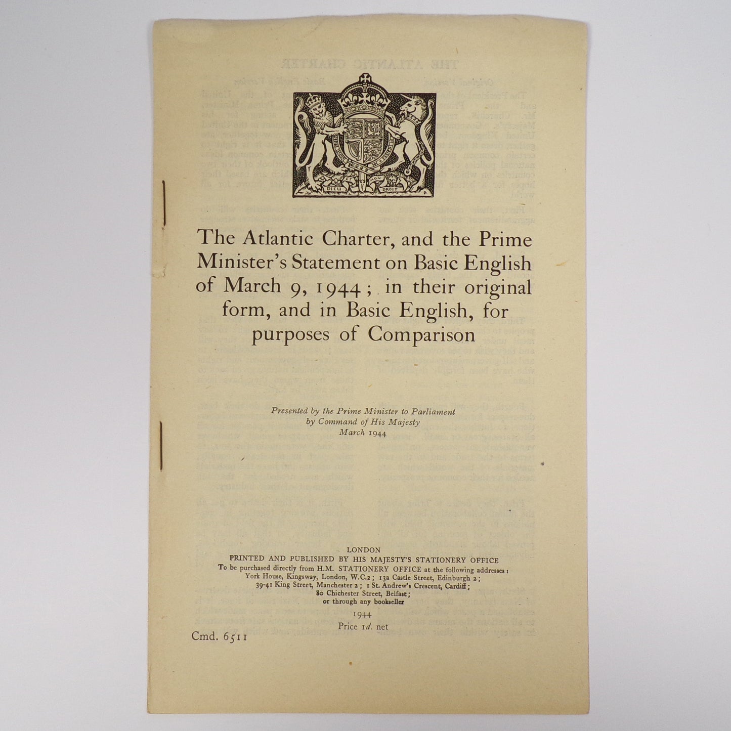 Winston S. Churchill - The Atlantic Charter - First Edition