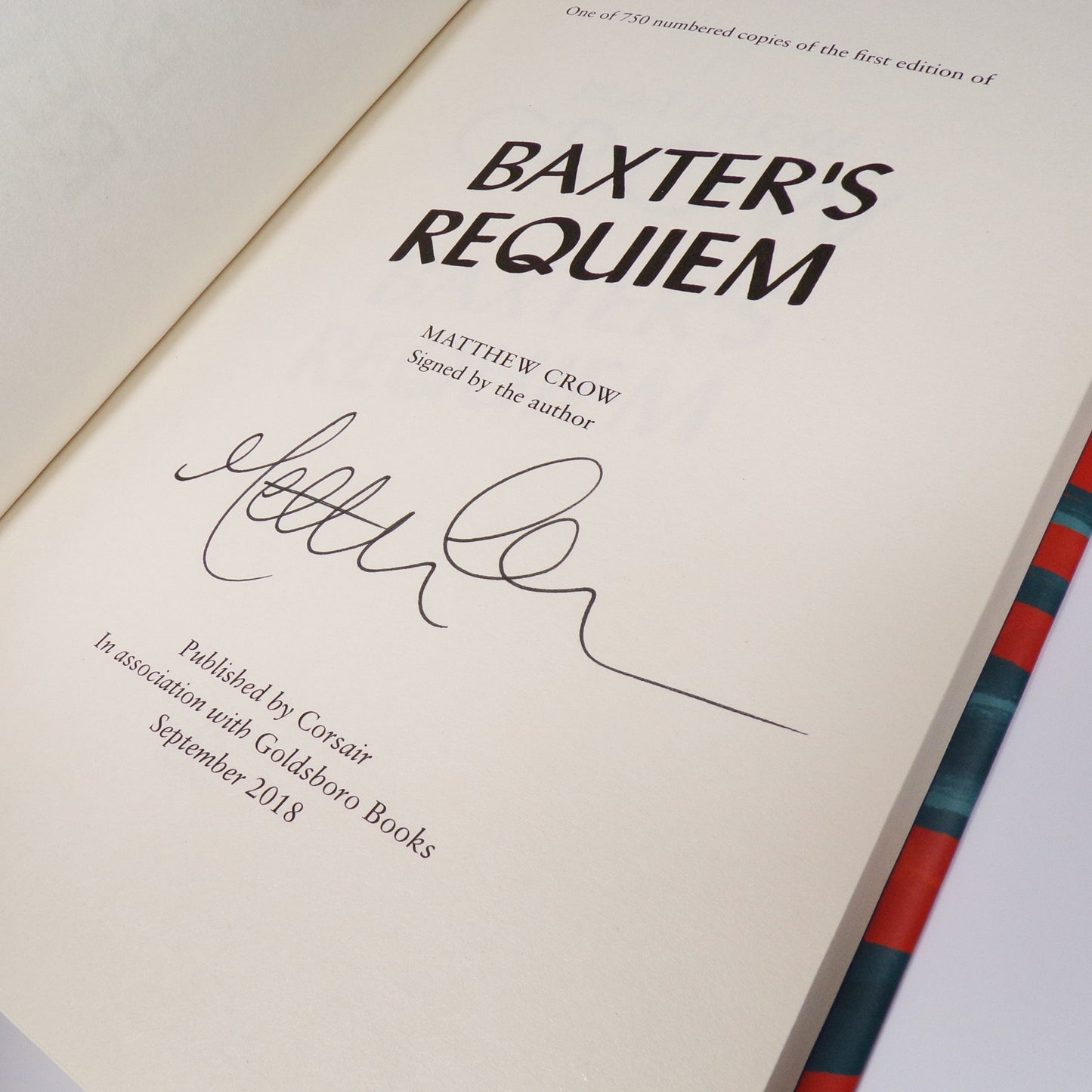 Matthew Crow - Baxter's Requiem - Signed First Edition